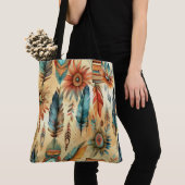 Tote Bag Plumes bleues de la tribu Aztec Boho (De près)