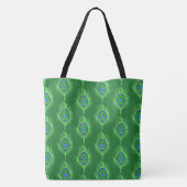 Tote Bag Plumes de paon, vert citron sur vert émeraude (Dos)