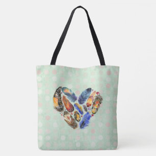 Tote Bag Plumes en forme de coeur Aquarelle Design