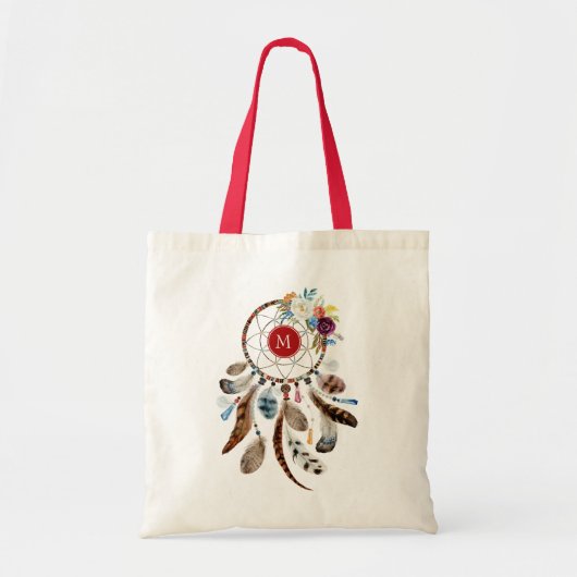 Tote Bag Plumes et fleurs de Dreamcatcher colorées (Devant)