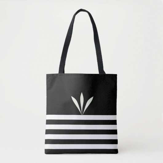 Tote Bag Plumes modernes en noir et blanc rayées (Devant)