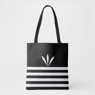 Tote Bag Plumes modernes sur rayures noires et blanches