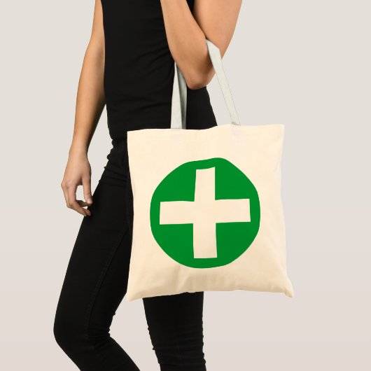 Tote Bag Plus dans le blanc avec le vert (Devant (produit))