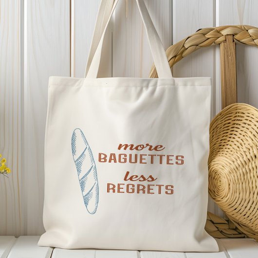 Tote Bag Plus De Baguettes Moins De Regrettes, Pain Françai