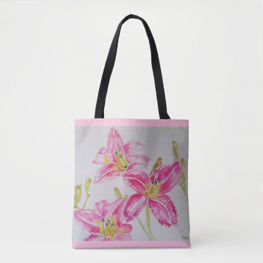 Tote Bag Plutôt Lily Dans L'Aquarelle Rose Peindre Lilium (Devant)