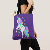 Tote Bag Plutôt Rearing Rainbow Unicorn Falling Stars (De près)