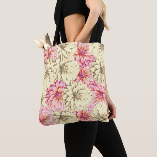 Tote Bag Plutôt rose et jaune floral (De près)