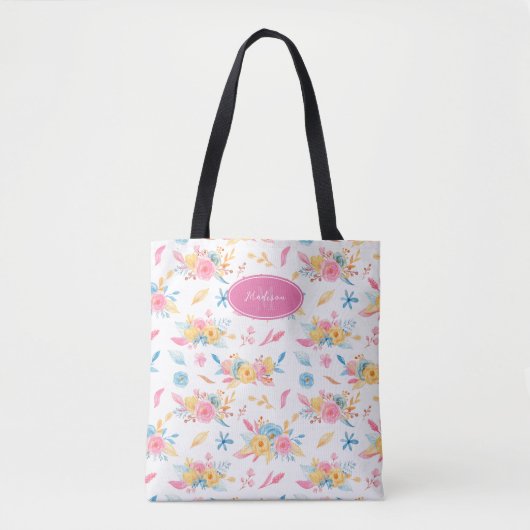 Tote Bag Plutôt rose Motif Floral Monogramme (Devant)