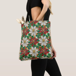 Tote Bag Poinsététie blanche rouge vert or