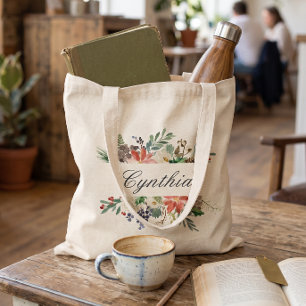 Tote Bag Poinsettia de Noël Ivoire Rouge Vert Floral Hiver