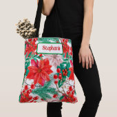 Tote Bag Poinsettias Élégantes, Baies Selles, Bouges De Pin (De près)