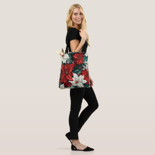 Tote Bag Poinsettias, rouge et blanc,