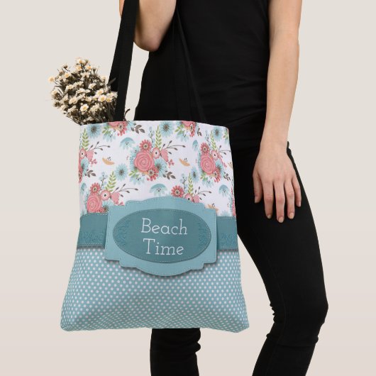 Tote Bag Point floral et Polka (De près)