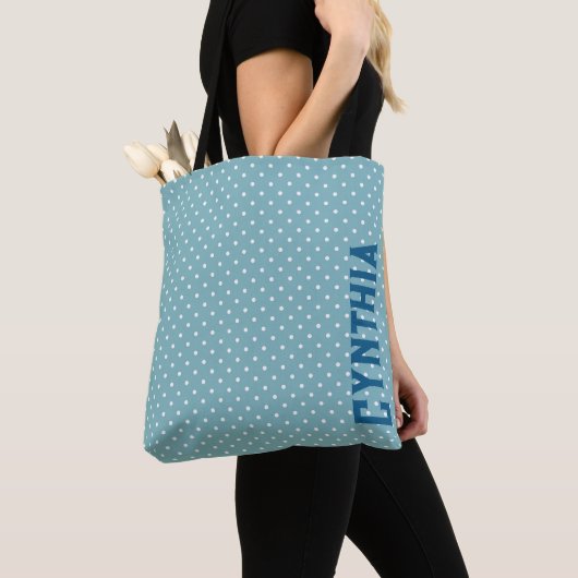 Tote Bag Point Polka bleu et blanc Sky Personnalisé (De près)