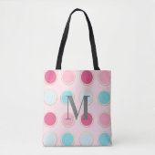 Tote Bag Point rose et bleu monogramme (Devant)