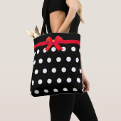 Tote Bag Points blancs élégants avec ruban rouge (De près)