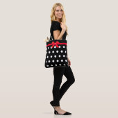 Tote Bag Points blancs élégants avec ruban rouge (Sur le modèle)