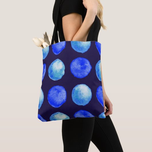 Tote Bag Points Bleus Aquarelle Motif Indigo Cerulean (De près)