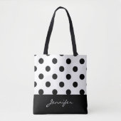 Tote Bag Points Chic Noir et Blanc avec Monogramme (Devant)