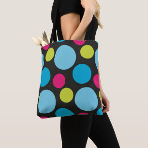 Tote Bag Points colorés tendance moderne Motif rose bleu am