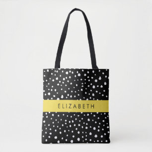 Tote Bag Points dalmatiens, Spots, Noir et Blanc, Votre nom