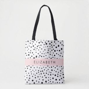 Tote Bag Points dalmatiens, Spots, Noir et Blanc, Votre nom