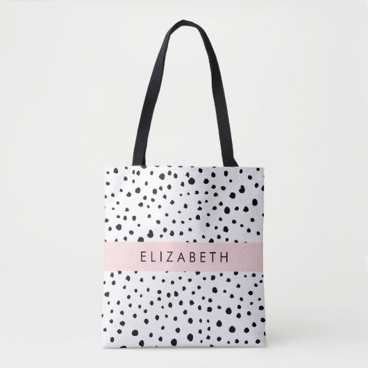 Tote Bag Points dalmatiens, Spots, Noir et Blanc, Votre nom (Devant)