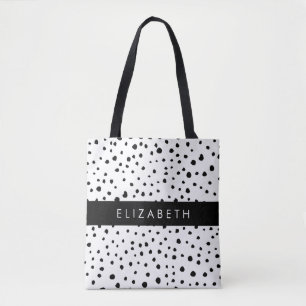 Tote Bag Points dalmatiens, Spots, Noir et Blanc, Votre nom
