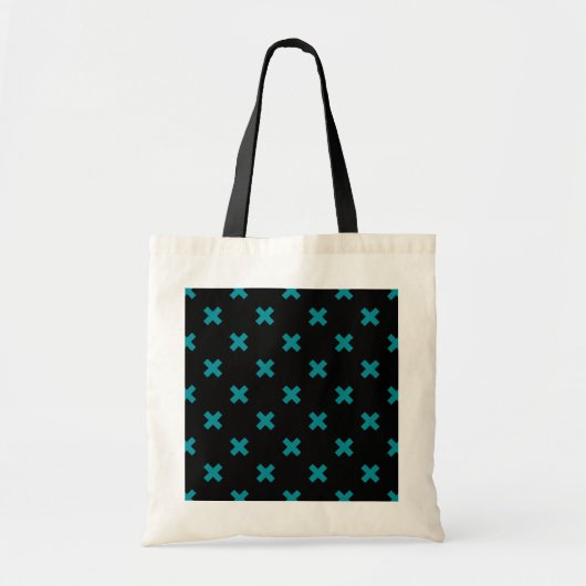 Tote Bag points de croix turquoises sur noir (Devant)