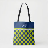 Tote Bag Points de Navy Blue sur un Monogramme Vert Citron (Devant)