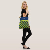 Tote Bag Points de Navy Blue sur un Monogramme Vert Citron (Sur le modèle)