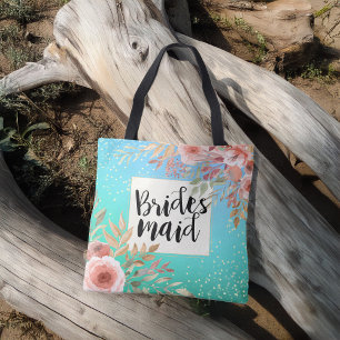Tote Bag Points d'or Turquoise mariage Bridesmaid Chic Rose