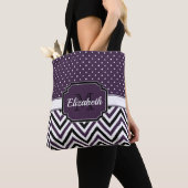 Tote Bag Points et chevrons pourpres (De près)
