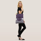 Tote Bag Points et chevrons pourpres (Sur le modèle)