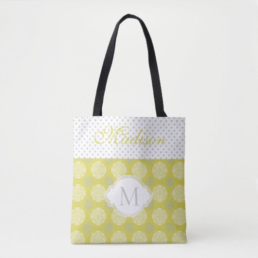 Tote Bag Points Gris Chartreuse Monogramme initial tendance (Devant)
