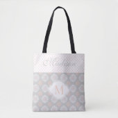 Tote Bag Points Gris Peach Rose Tendance Monogramme Initial (Devant)