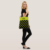 Tote Bag Points Lime Vert sur Monogramme Noir (Sur le modèle)