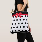 Tote Bag Points noirs élégants avec ruban rouge (De près)