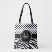Tote Bag Points noirs et blancs et impression d'animal (Devant)