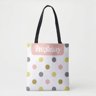 Tote Bag Points noirs et roses rétro personnalisés avec nom