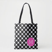 Tote Bag Points noirs gras et blancs avec monogramme rose (Devant)