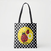 Tote Bag Points Polka Fleurs Jaunes Ladybug Rouge Fantaisis (Devant)
