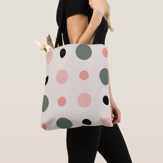Tote Bag points rose vert et noir (De près)