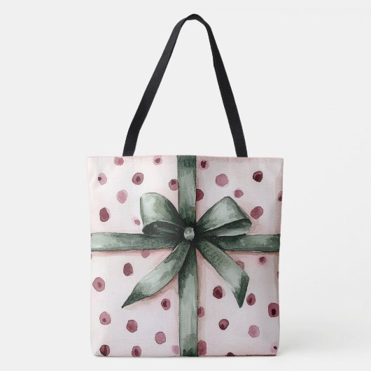 Tote Bag Points roses de Noël Ruban vert & Bow (Devant)