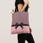 Tote Bag Points roses noirs et ruban (De près)