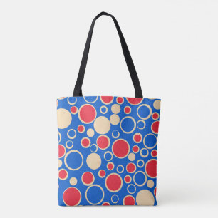 Tote Bag Points Rouge Et Bleu Sur Bleu