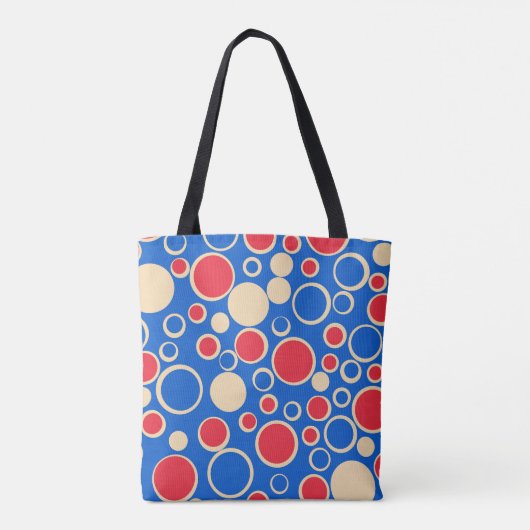 Tote Bag Points Rouge Et Bleu Sur Bleu (Dos)