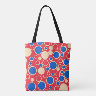 Tote Bag Points Rouge Et Bleu Sur Rouge