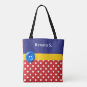 Tote Bag Points rouges et blancs et bouton bleu (Dos)