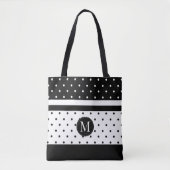 Tote Bag Pois blanc et noir de monogramme (Devant)